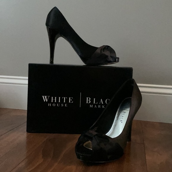 WHBM Ray black satin peep platform heel - Picture 2 of 9